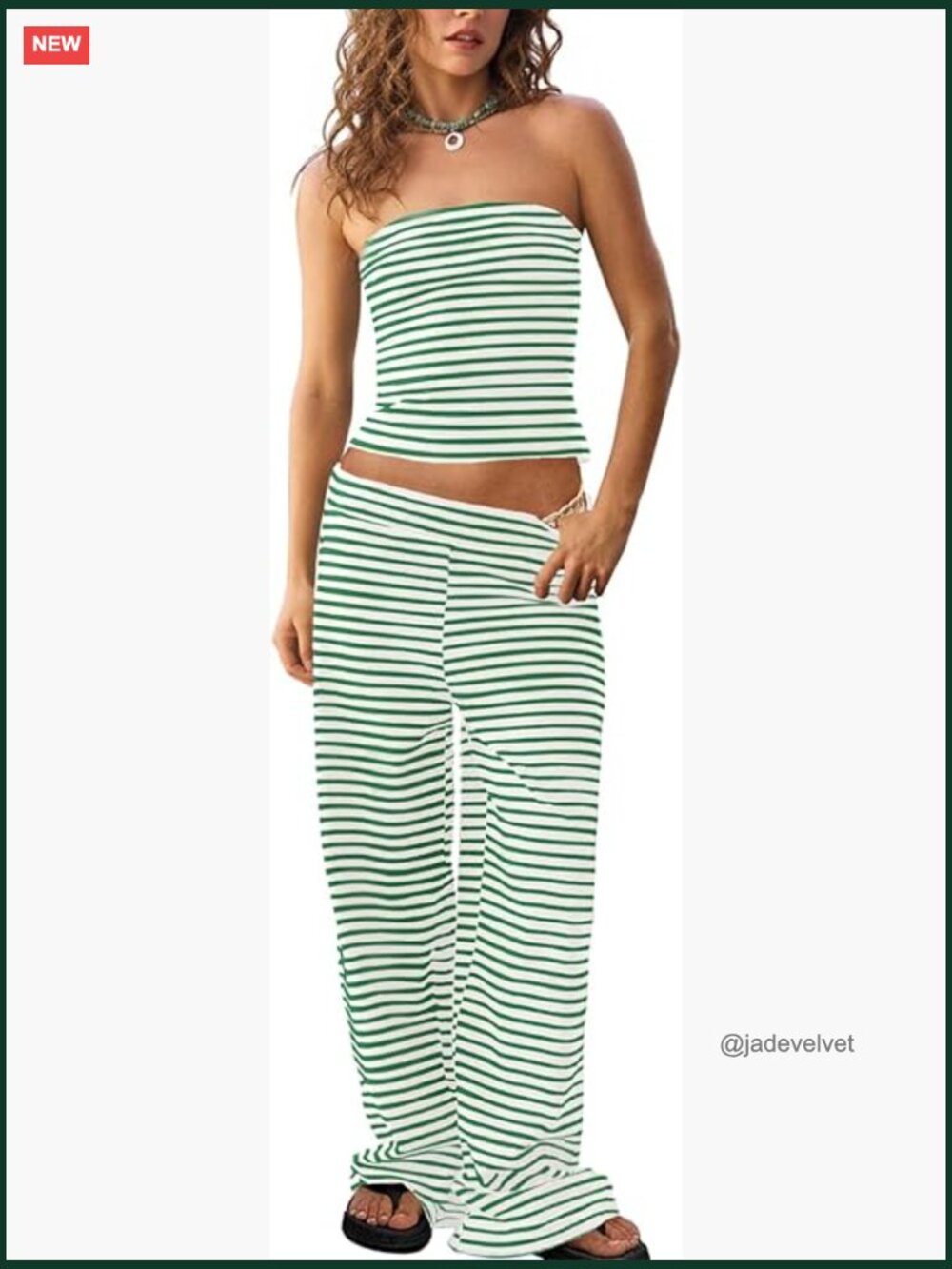 Striped 2 Piece Set: Strapless Crop Top & Wide Leg Pants Lounge Set